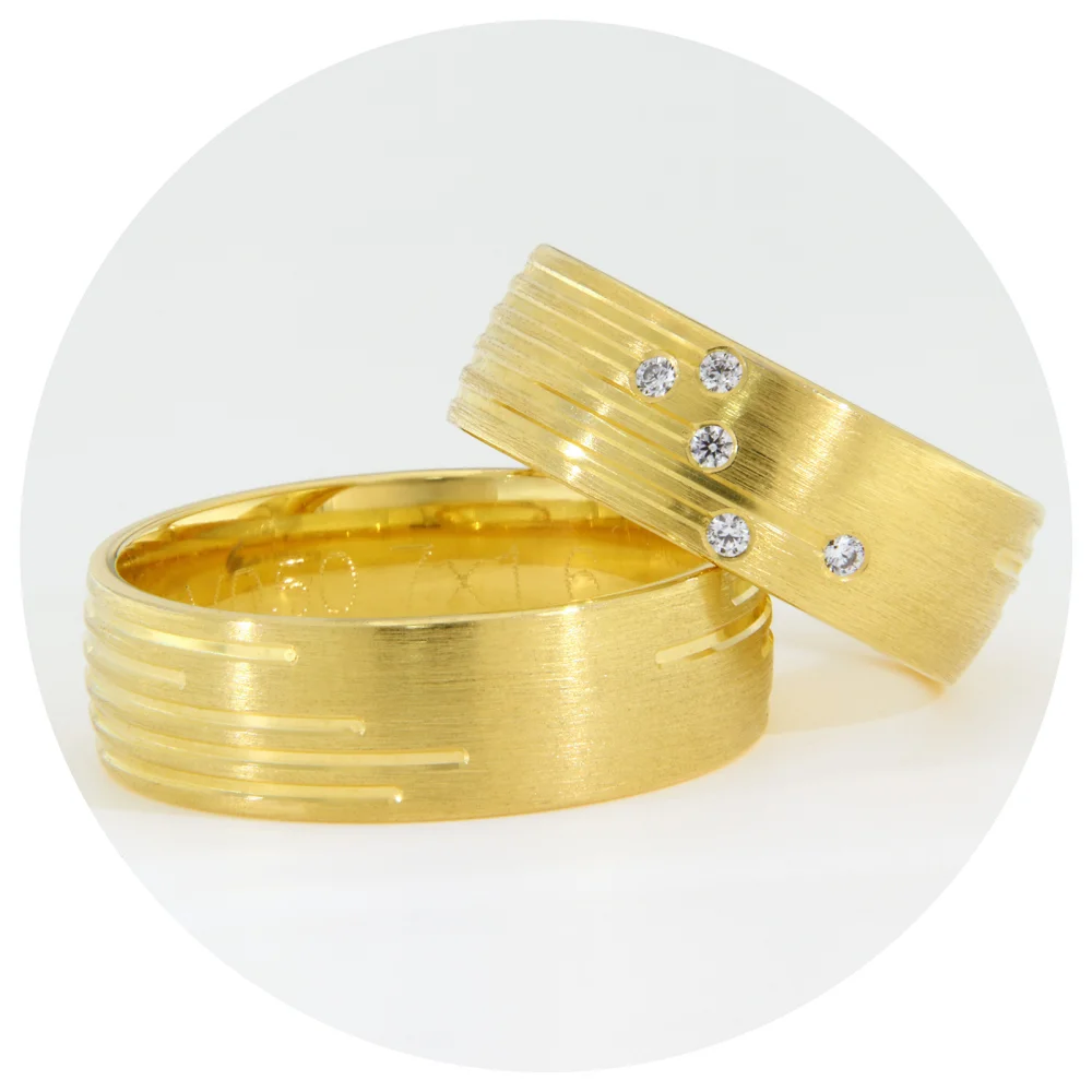 Verighete Aur Galben 14k cu linii gravate si Diamante Naturale – Milano