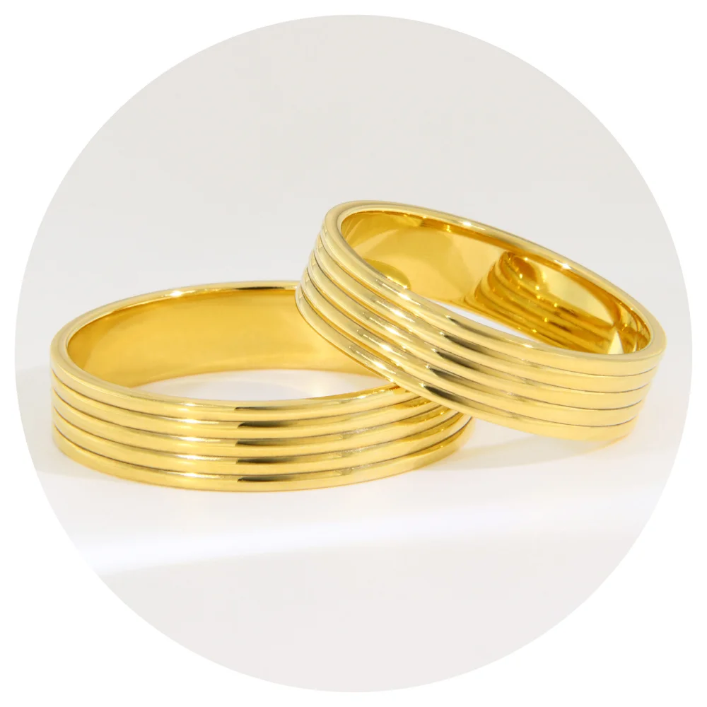 Verighete Aur Galben 14K cu Linii Paralele și Design Minimalist | London