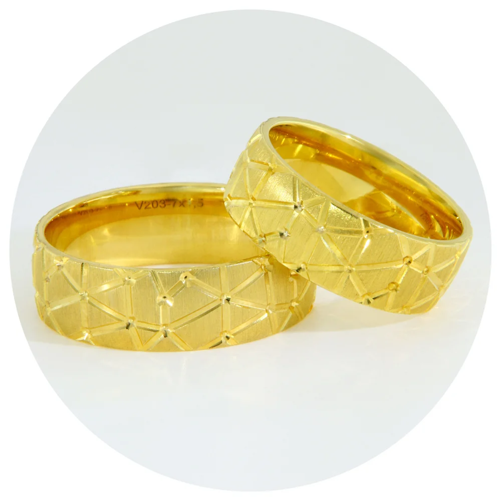 Verighete Aur Galben 14k cu Model Geometric Gravurat – Praga