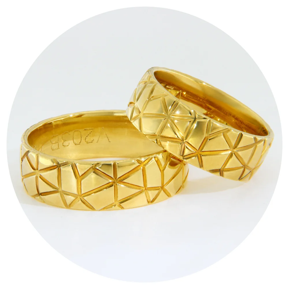 Verighete Aur Galben 14k cu Model Geometric Reliefat – Florenta