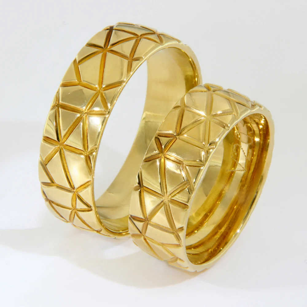Verighete Aur Galben 14k cu Model Geometric Reliefat – Florența