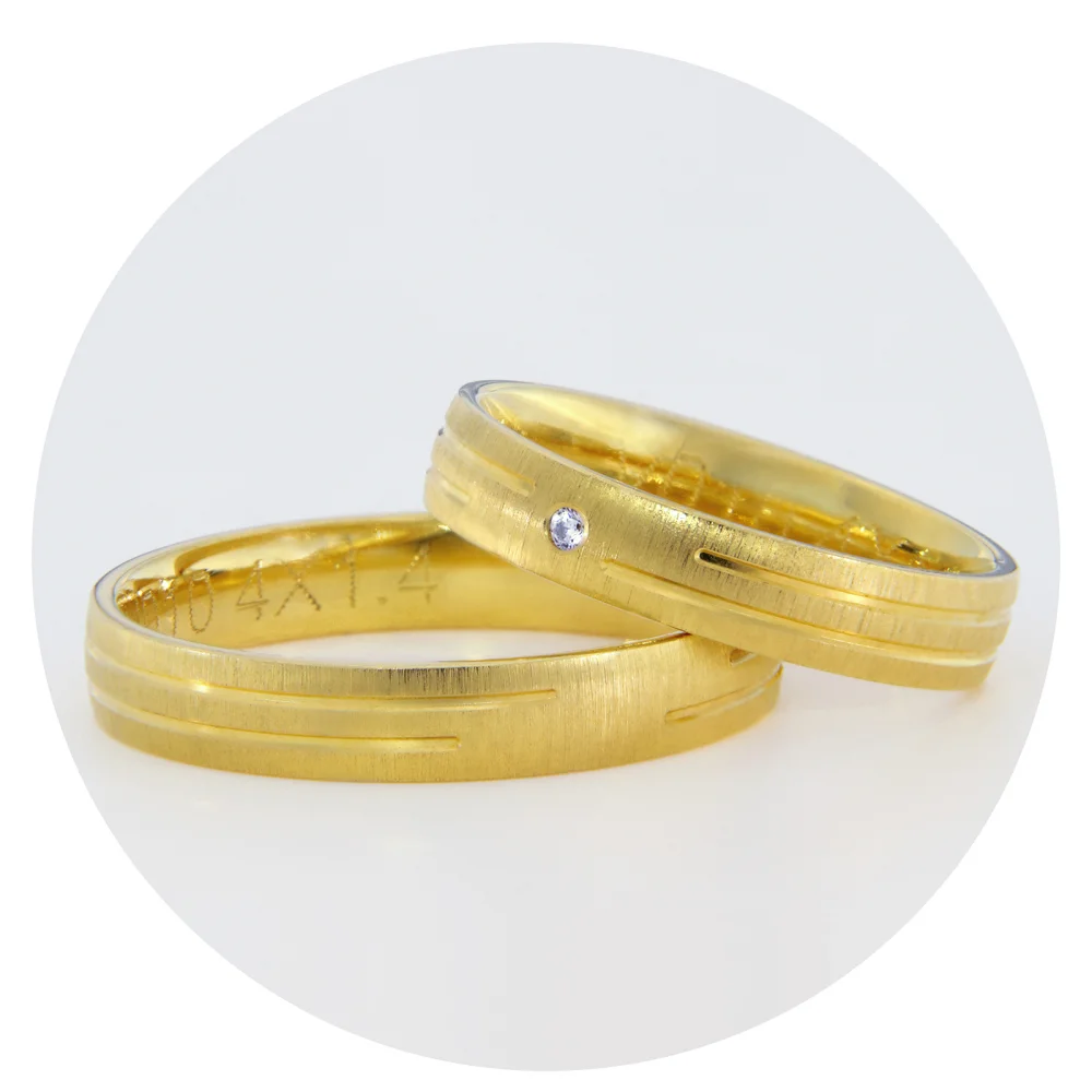 Verighete Aur Galben cu Linii Fine si Diamant Natural – Valencia