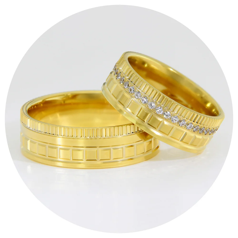 Verighete Aur Galben cu Model Geometric si Diamante – Versailles