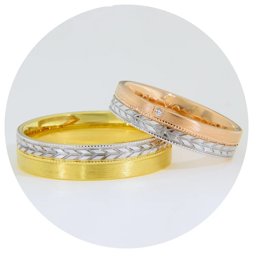 Verighete Aur Galben și Aur Roz cu Model Sageata și Diamant Natural – Geneva