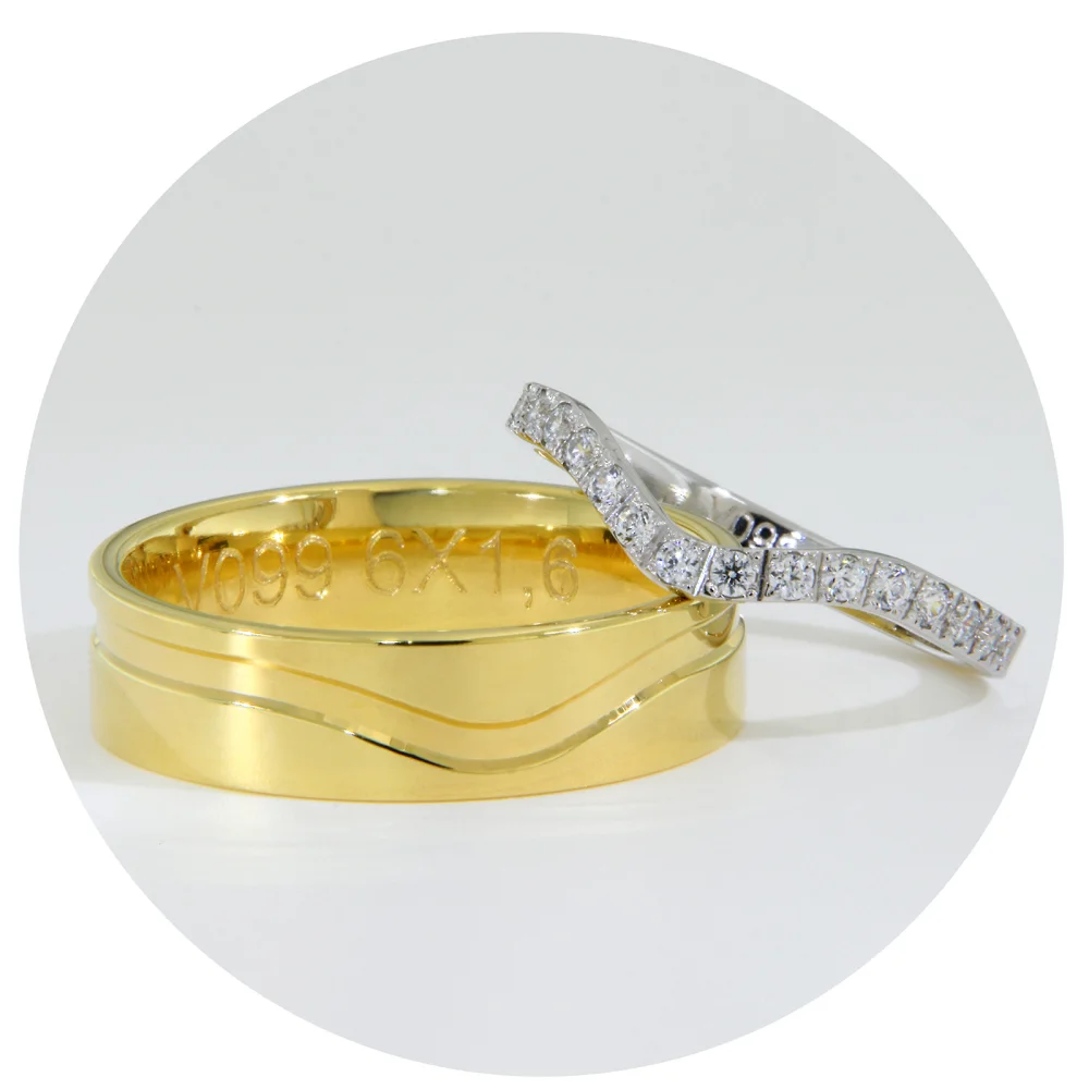 Verighete Aur Galben si Aur Alb cu Valuri si Diamante – Santorini