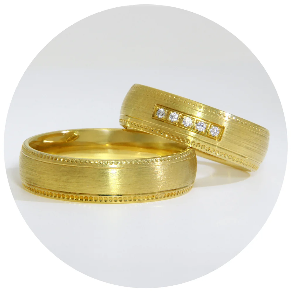 Verighete Cuplu Aur 14 k Galben Mat 5 Diamante Naturale | Prague