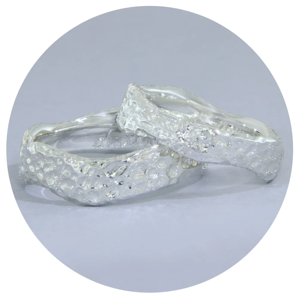 Verighete Cuplu Aur 14k Design Organic Textura Ciocanita