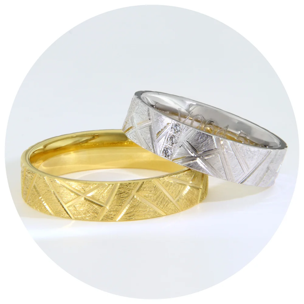 Verighete din aur Galben si Aur Alb cu model Geometric si Diamante Naturale | Geneva