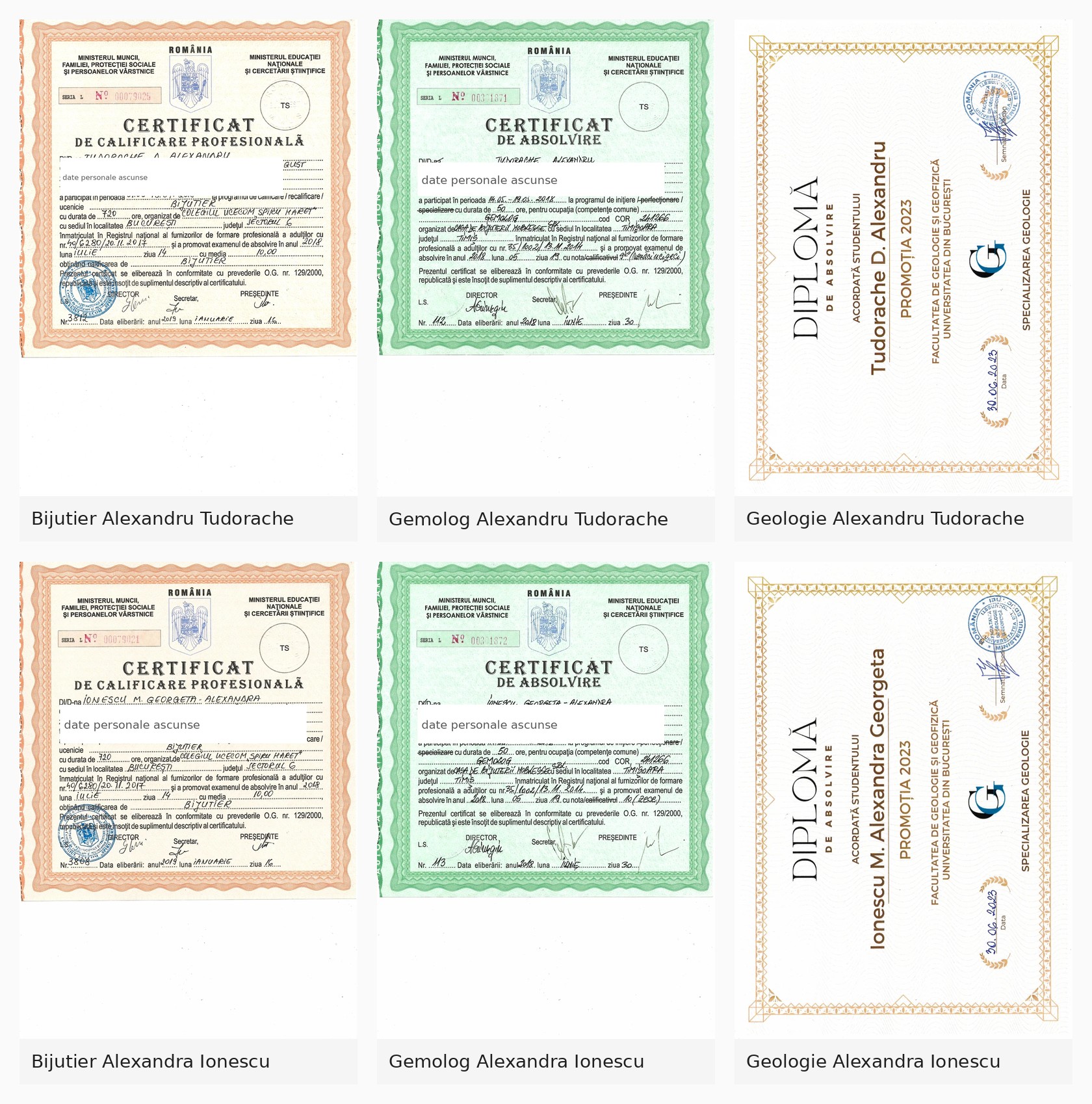 Diplome România — Bijutier, Gemolog, Geologie — Stilunic.ro