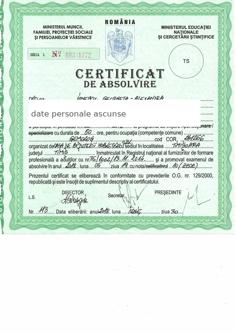 Certificat Gemolog Alexandra Ionescu