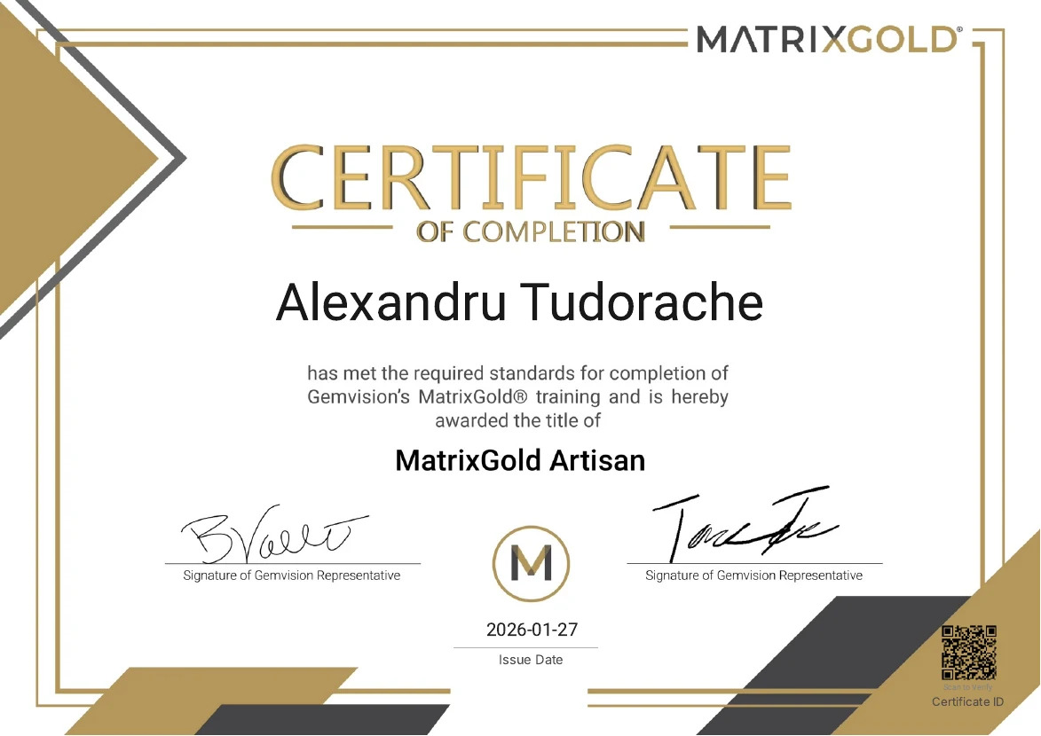 Certificat MatrixGold Artisan — Alexandru Tudorache · Gemvision 2026
